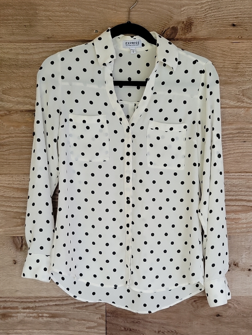 Express Size XS Black Polka Dot Cream Button-Down Portofino Shirt